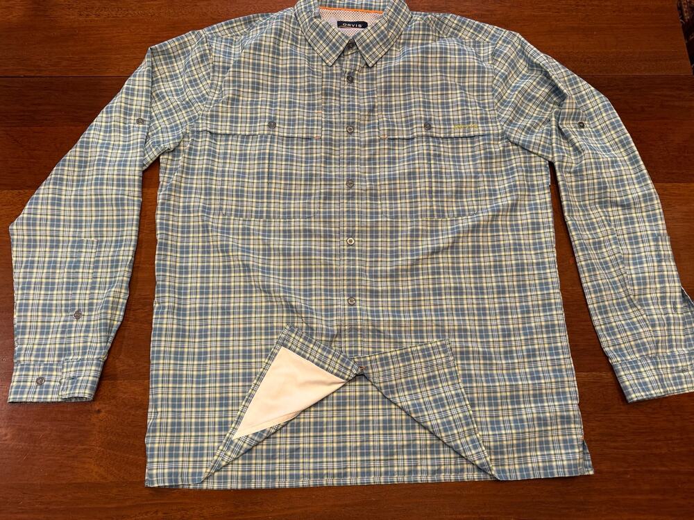 Orvis Mens Blue Plaid Vented Fishing Shirt Long Sleeve Roll Tab Estimated large